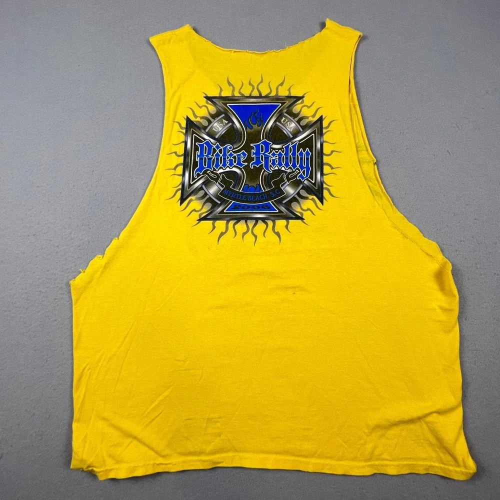 Vintage Myrtle Beach Bike Rally Tank Mens XL Yellow 2006 Custom Cut Muscle Tee